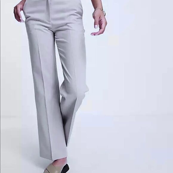 Josef Silver Color Flat front Straight pants Satin Stretchy Treasure Low Rise - Picture 1 of 9